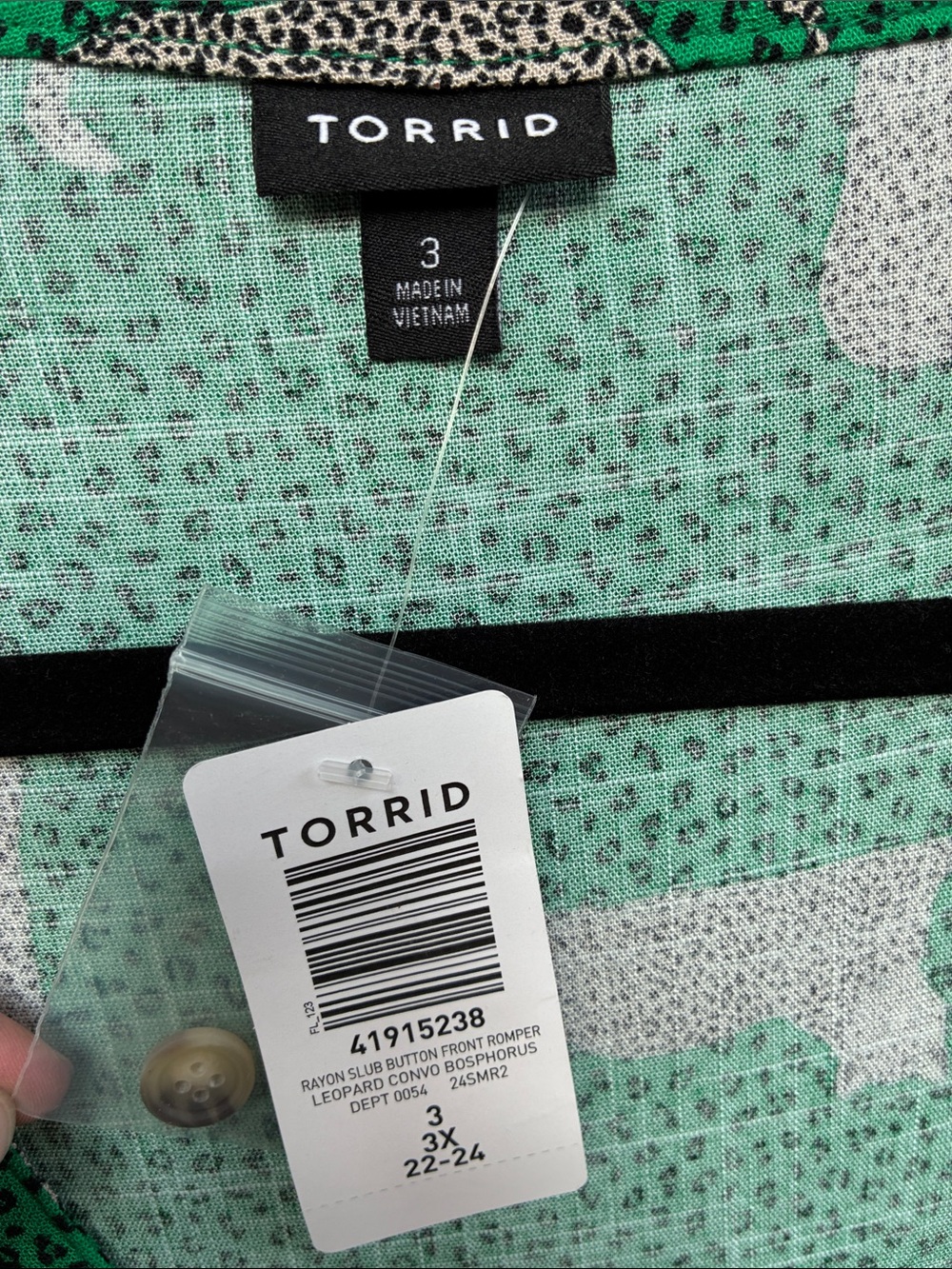 TORRID Green leopard print v neck button up tie waist romper with pockets! - Picture 4 of 9